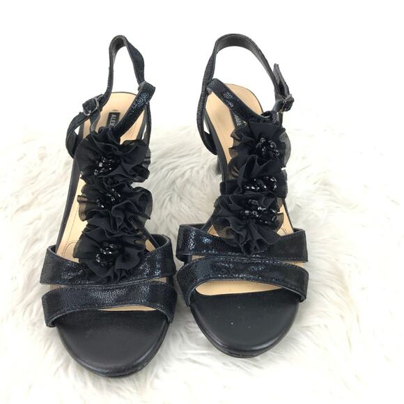 Alex Marie 9 M Womens Black Leather Embellished Ankle Strap Heels - Picture 5 of 8